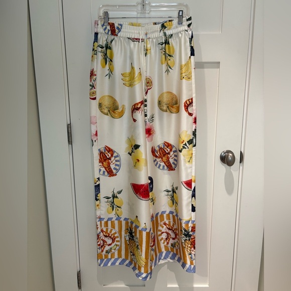 BAILEY 44 Ivory High Rise Pull On Wide Leg Pants Tropical Print - Picture 3 of 11